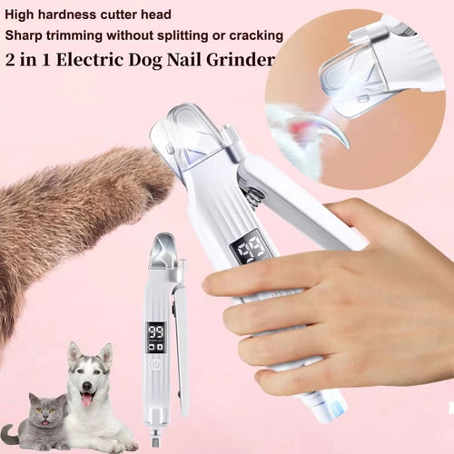 2 in 1 Electric Pet Nail Trimmer with LED Lights and Pet Nail Grinder Dog Nail for Small Medium Large Dogs/Cats