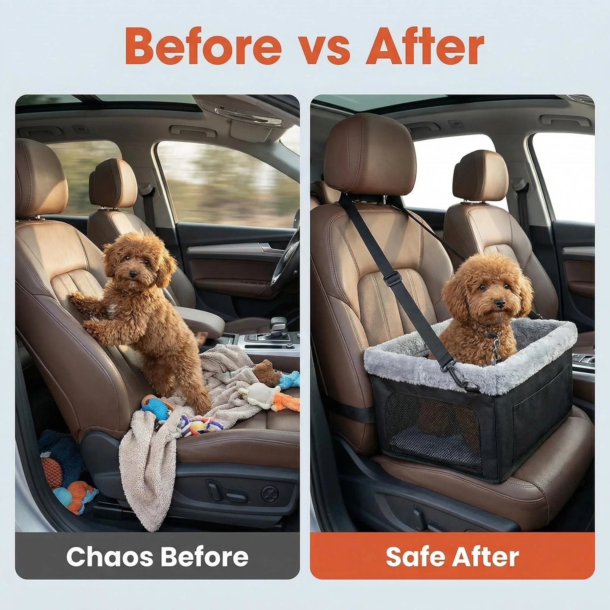 Height Increasing Car Seat for Small Dogs, Center Console Booster Seat, Fully Detachable Washable Portable Travel Dog Car Bed