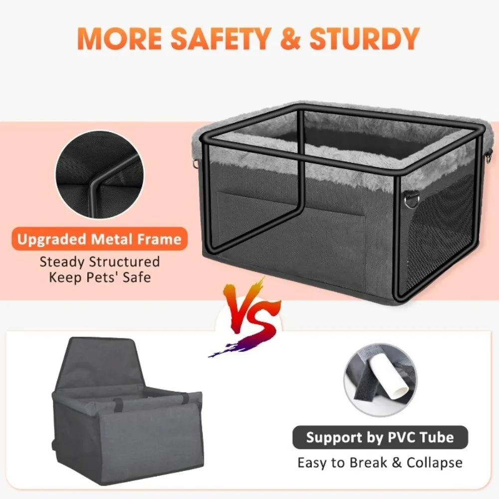 Height Increasing Car Seat for Small Dogs, Center Console Booster Seat, Fully Detachable Washable Portable Travel Dog Car Bed