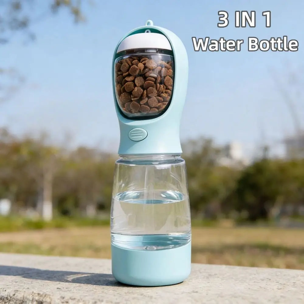3-in-1 Portable Dog Water Bottle with Food & Poop Bag Holder