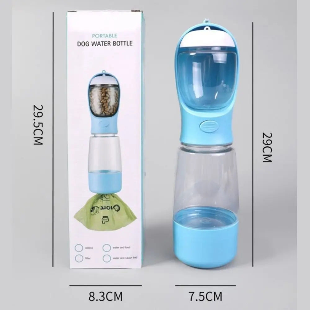 3-in-1 Portable Dog Water Bottle with Food & Poop Bag Holder
