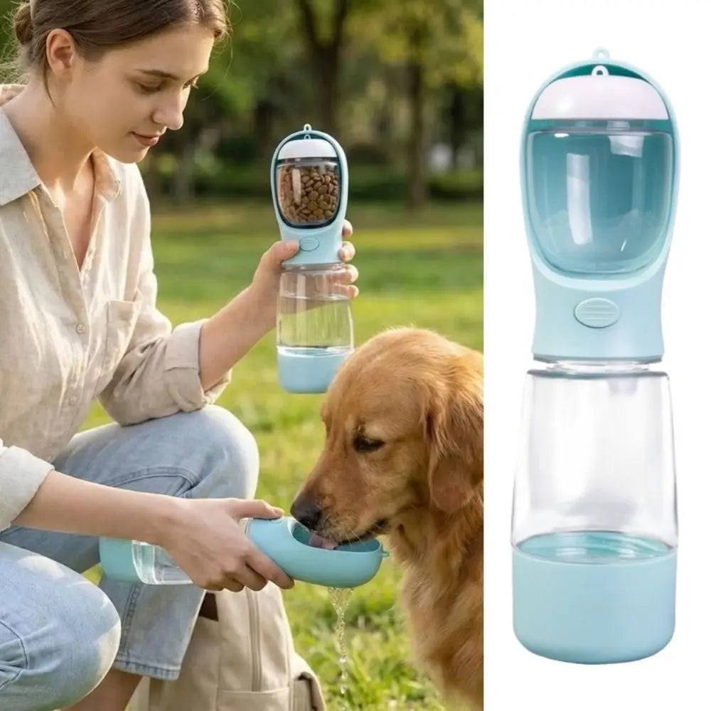 3-in-1 Portable Dog Water Bottle with Food & Poop Bag Holder
