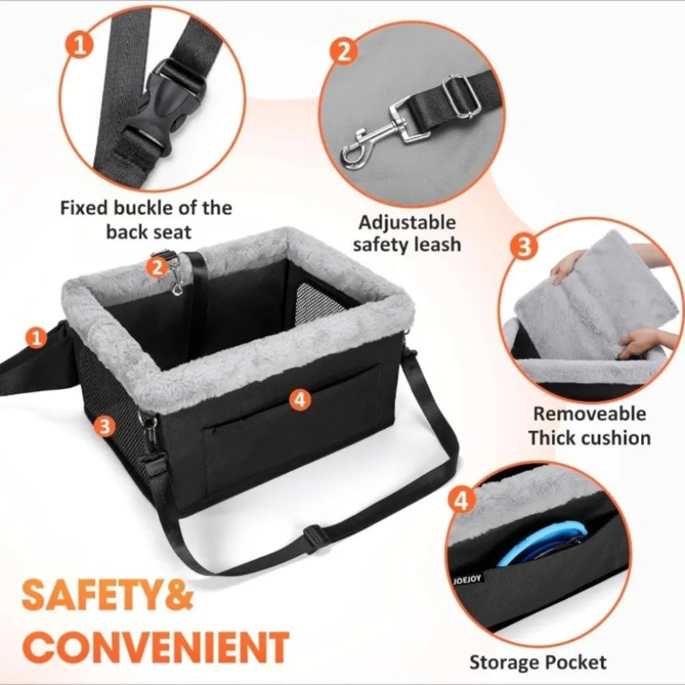 Height Increasing Car Seat for Small Dogs, Center Console Booster Seat, Fully Detachable Washable Portable Travel Dog Car Bed
