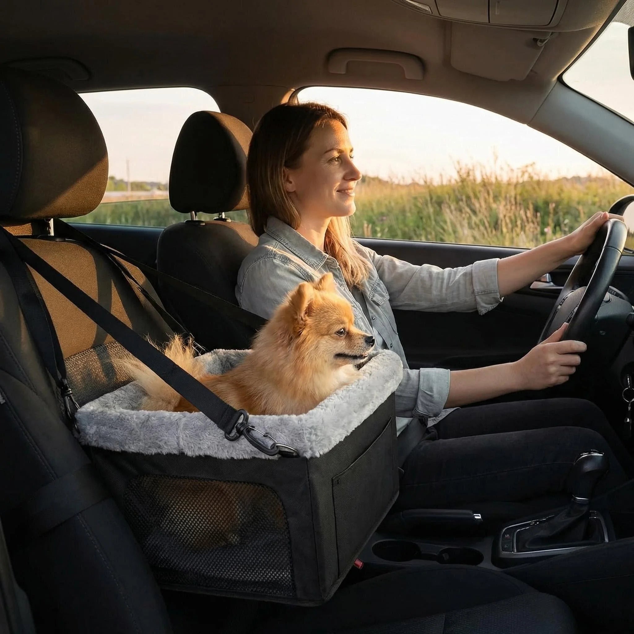 Height Increasing Car Seat for Small Dogs, Center Console Booster Seat, Fully Detachable Washable Portable Travel Dog Car Bed