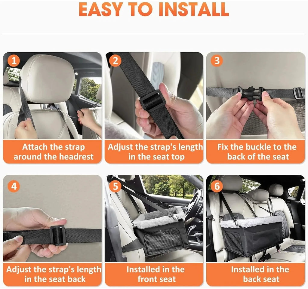 Height Increasing Car Seat for Small Dogs, Center Console Booster Seat, Fully Detachable Washable Portable Travel Dog Car Bed